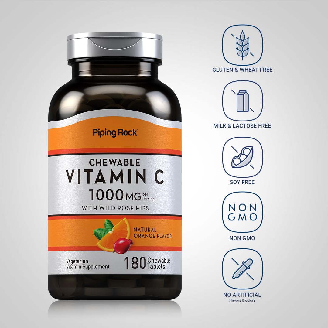 Piping Rock Vitamin C Chewable 1000mg – 180 Tablets (Orange) Pack of 2