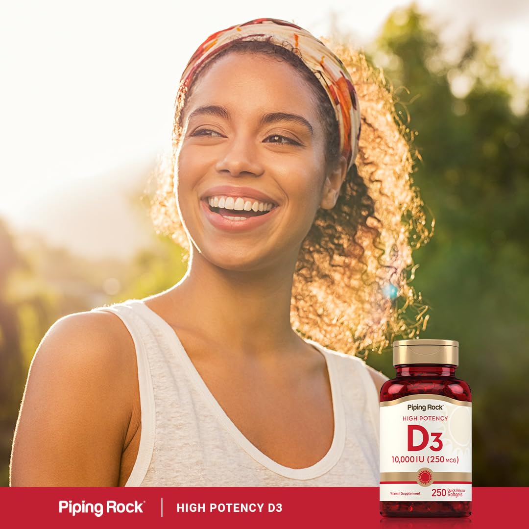 Piping Rock Vitamin D3 10,000 IU | 250 mcg, 250 Softgels | Pack of 2 | Non-GMO & Gluten Free