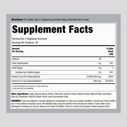 Piping Rock Vitamin D3 & B12 Gummies – 60 Count (Pack of 2) | High Potency, Strawberry Flavor, Vegetarian, Non-GMO, Gluten Free