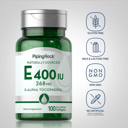 Piping Rock Vitamin E 400 IU Softgels – 2-Pack | D-Alpha Tocopherol, Non-GMO, Gluten Free