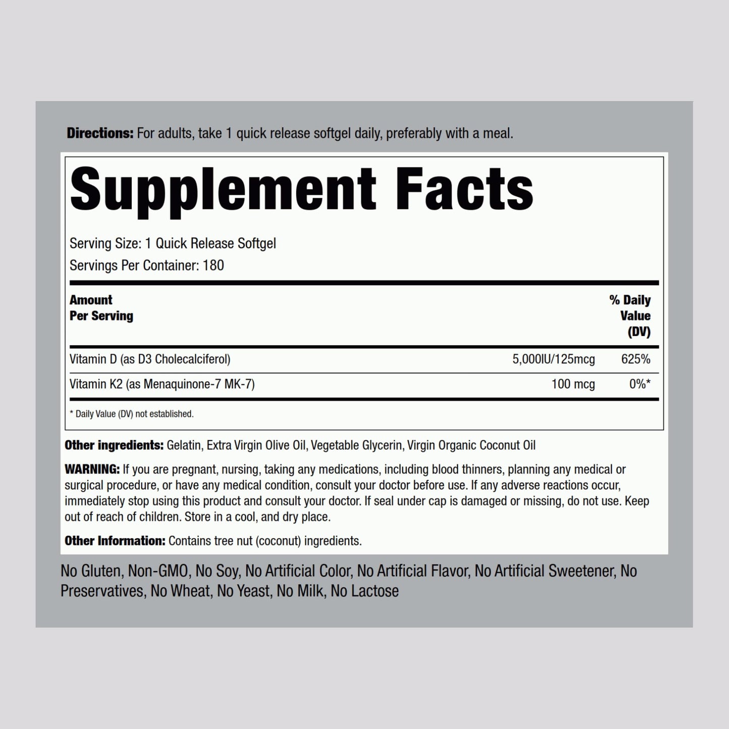 Piping Rock Vitamin K2 D3 MK7 – 100 mcg K2, 180 Softgels (Pack of 2) – Non-GMO, Gluten Free