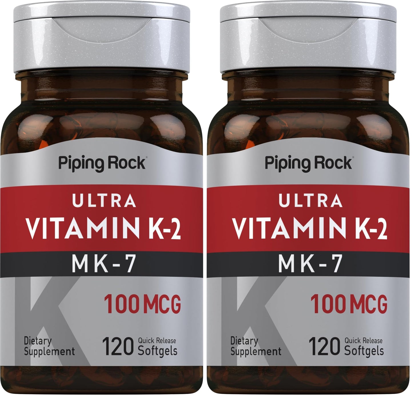Piping Rock Vitamin K2 MK7 100 mcg - 120 Softgels (Pack of 2) | Non-GMO Gluten Free