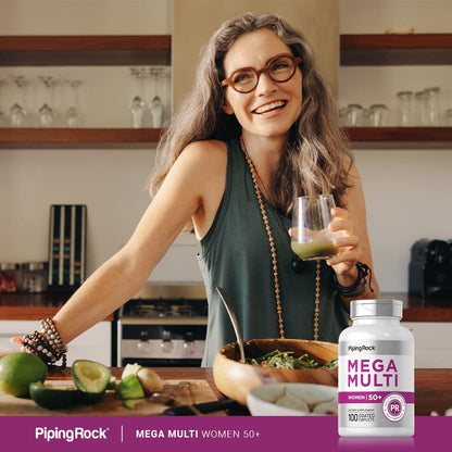 Piping Rock Women's Multivitamin 50+ (Pack of 2) – 100 Coated Caplets | Non-GMO, Gluten Free