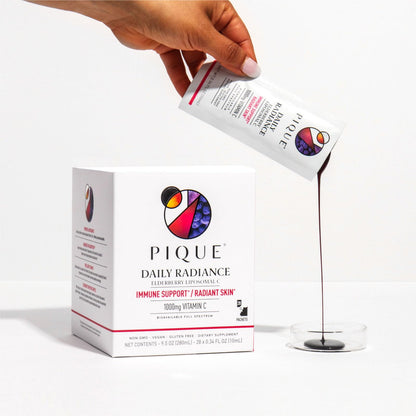 PIQUE Daily Radiance Liposomal Vitamin C — 1,000 mg Vitamin C & 1,900 mg Elderberry per Packet (28 Packets, 10 mL Each)