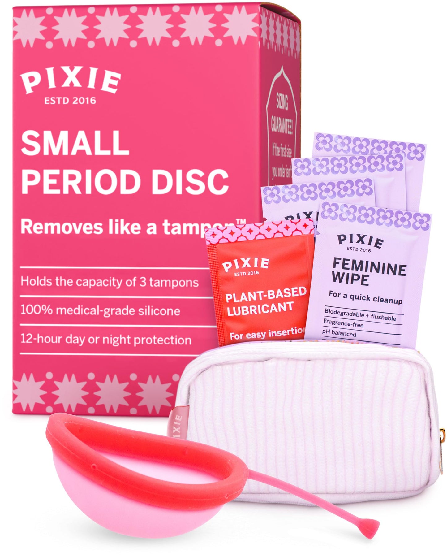 Pixie Menstrual Disc — 100% Medical-Grade Silicone, Ranked #1 Tampon Alternative, 12-Hour Wear, 3-Tampon Capacity (Small)