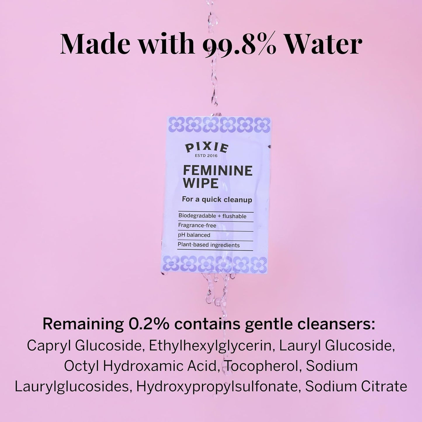Pixie Cup Feminine Wipes – Flushable, Biodegradable, pH-Balanced, Unscented