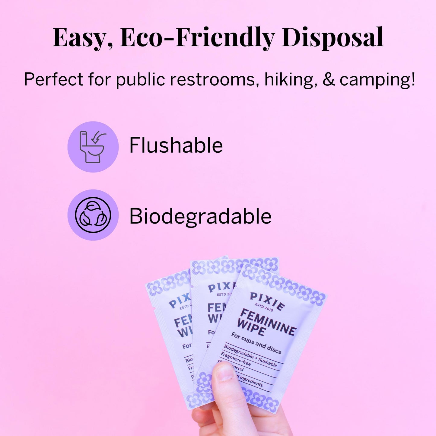 Pixie Cup Feminine Wipes – Flushable, Biodegradable, pH-Balanced & Unscented (40 Count)