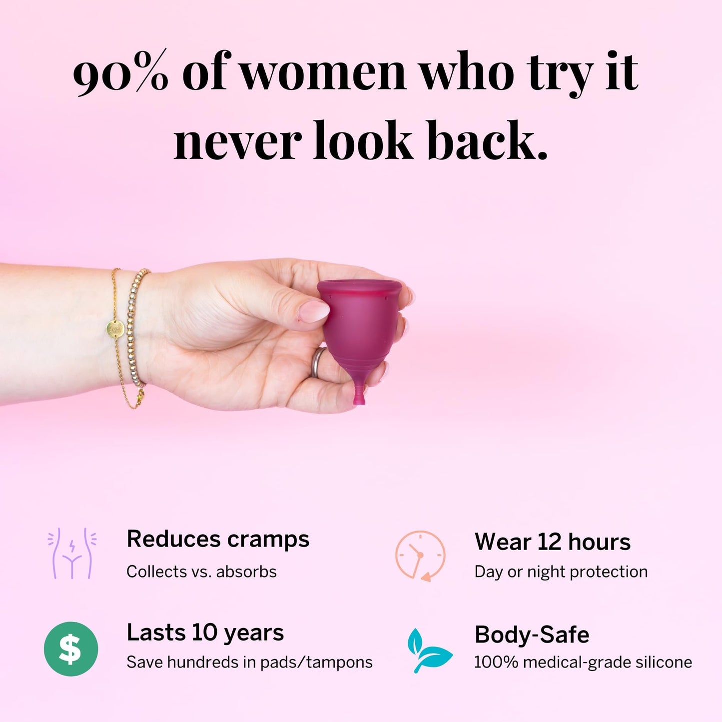 Pixie Cup Plum Large - Soft, Safe Reusable Menstrual Cup | 100% Medical-Grade Silicone, #1 Tampon Alternative