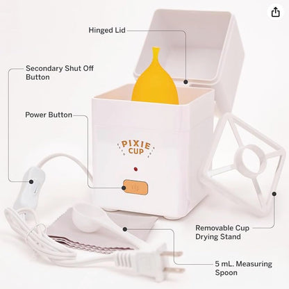 Pixie Cup Steam Cleaner: 3-Min Sterilization, 99.9% Germ Kill, FSA Eligible