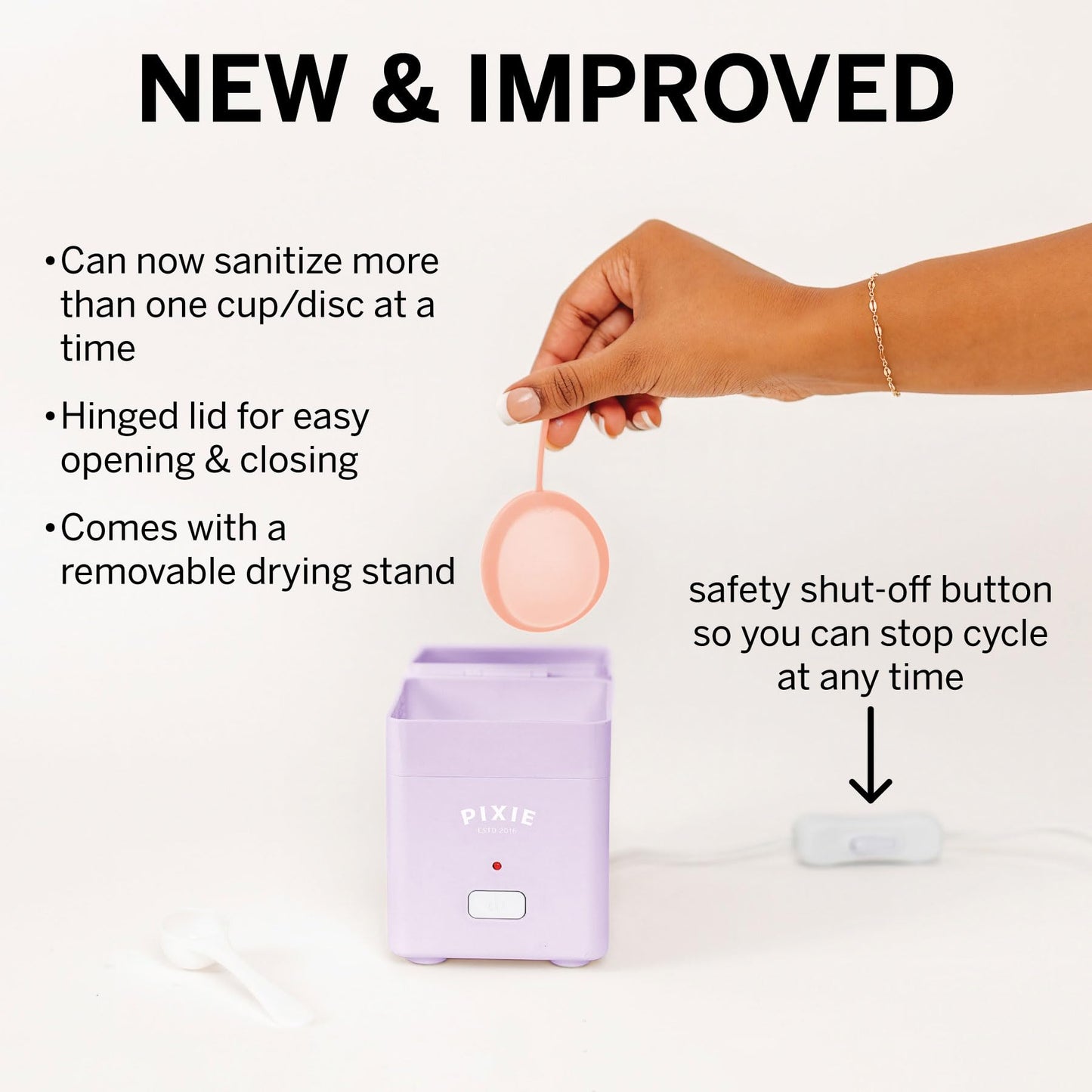 Pixie Menstrual Cup Sterilizer — 3-Minute Steam, Auto Shut-Off, 99.9% Germ Kill