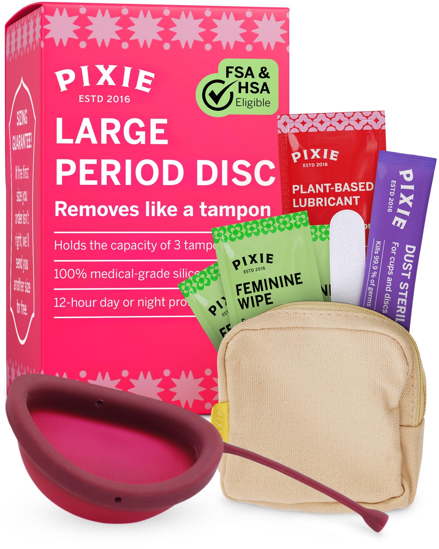 Pixie Menstrual Disc - No Metals or Toxins, 100% Medical-Grade Silicone | 12-Hour Wear, 7-Tampon Capacity