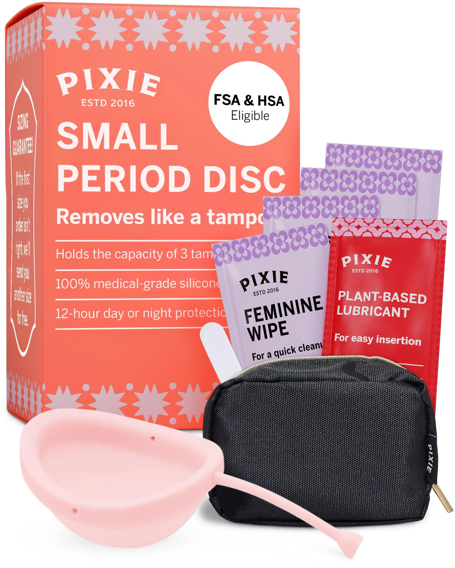 Pixie Menstrual Disc — 100% Medical-Grade Silicone, 12-Hour Wear, 3-Tampon Capacity