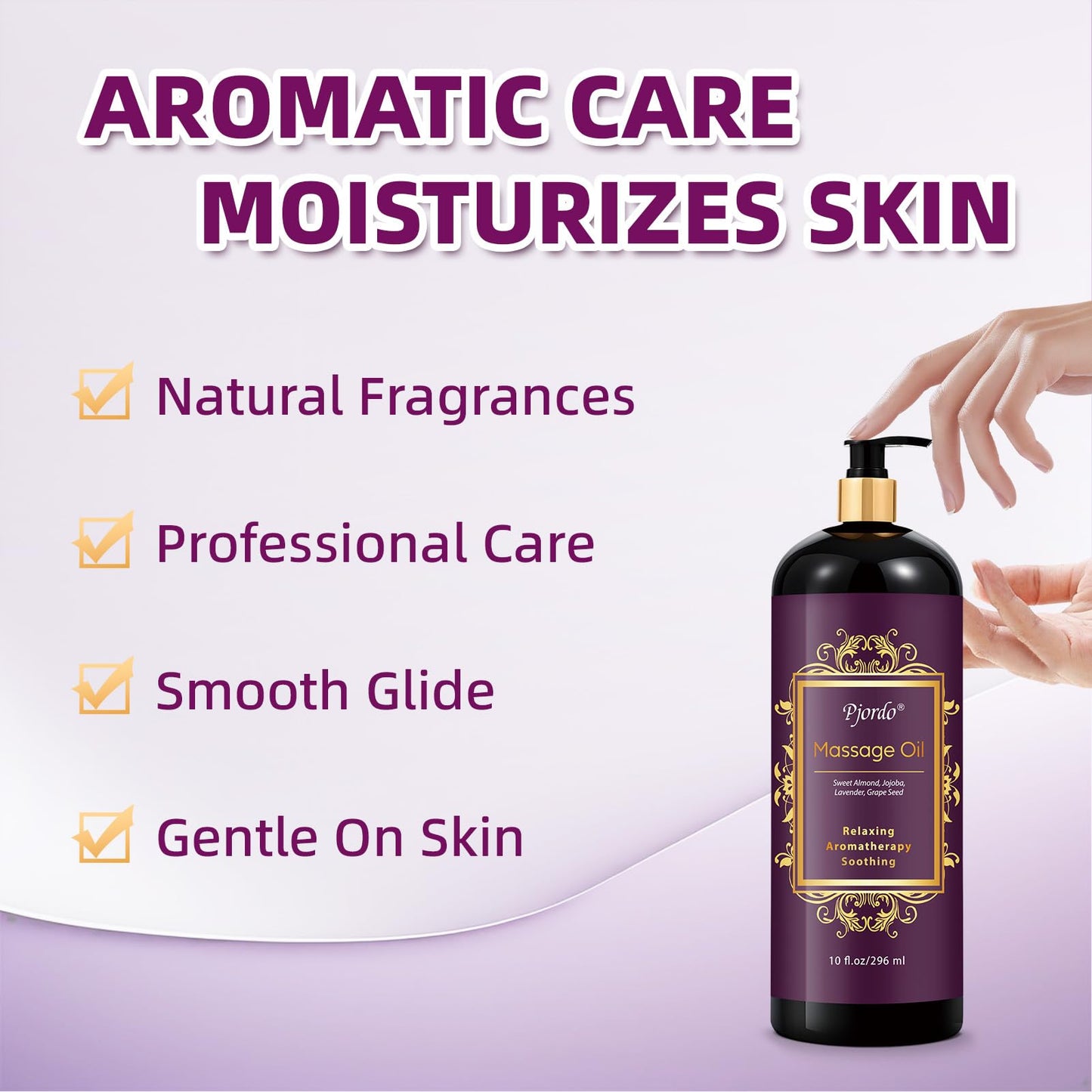 Pjordo Aromatherapy Lavender Massage Oil - Calming, Soothing Spa Oil 10 oz