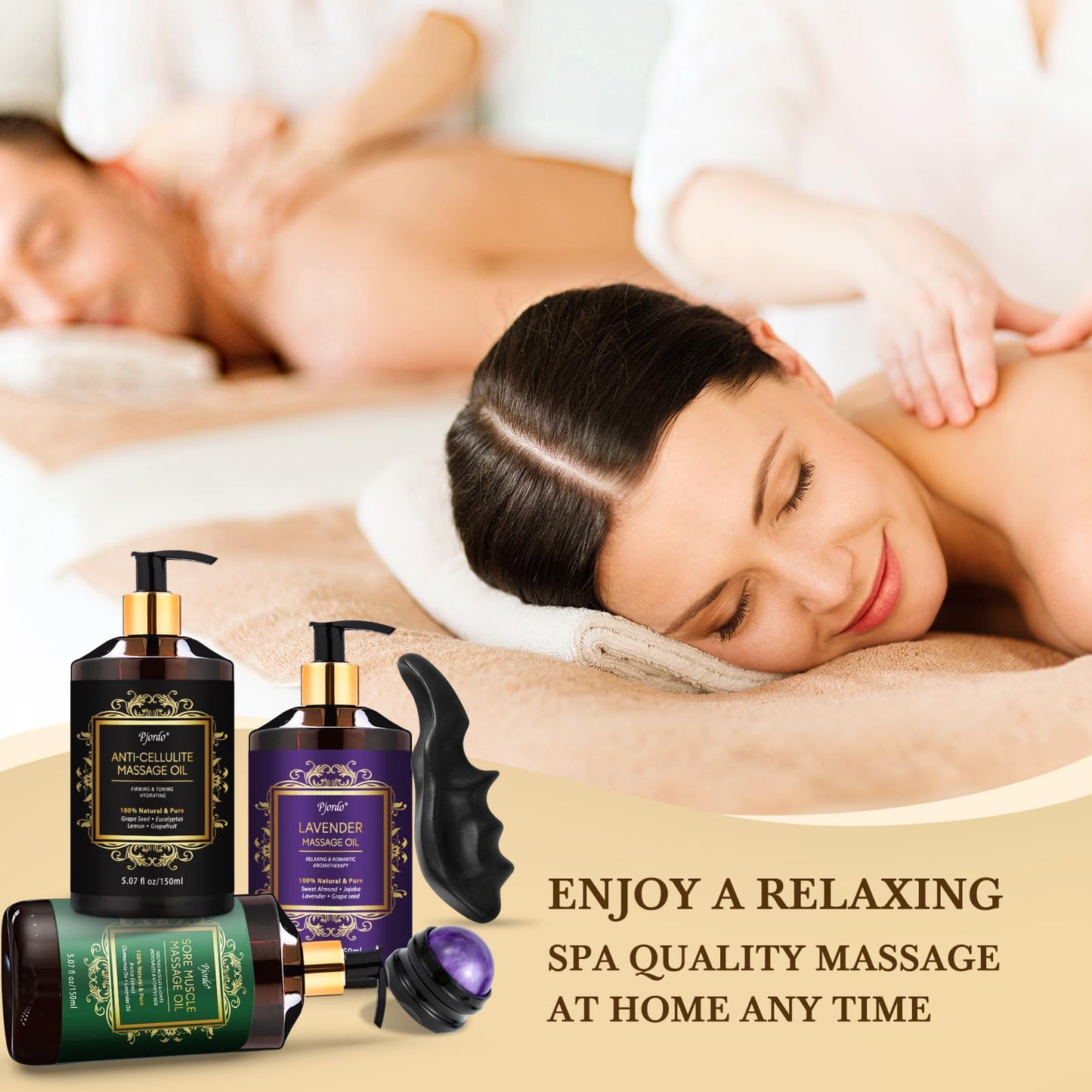 Pjordo 3-Pack Massage Oil Set: Anti-Cellulite, Arnica & Lavender