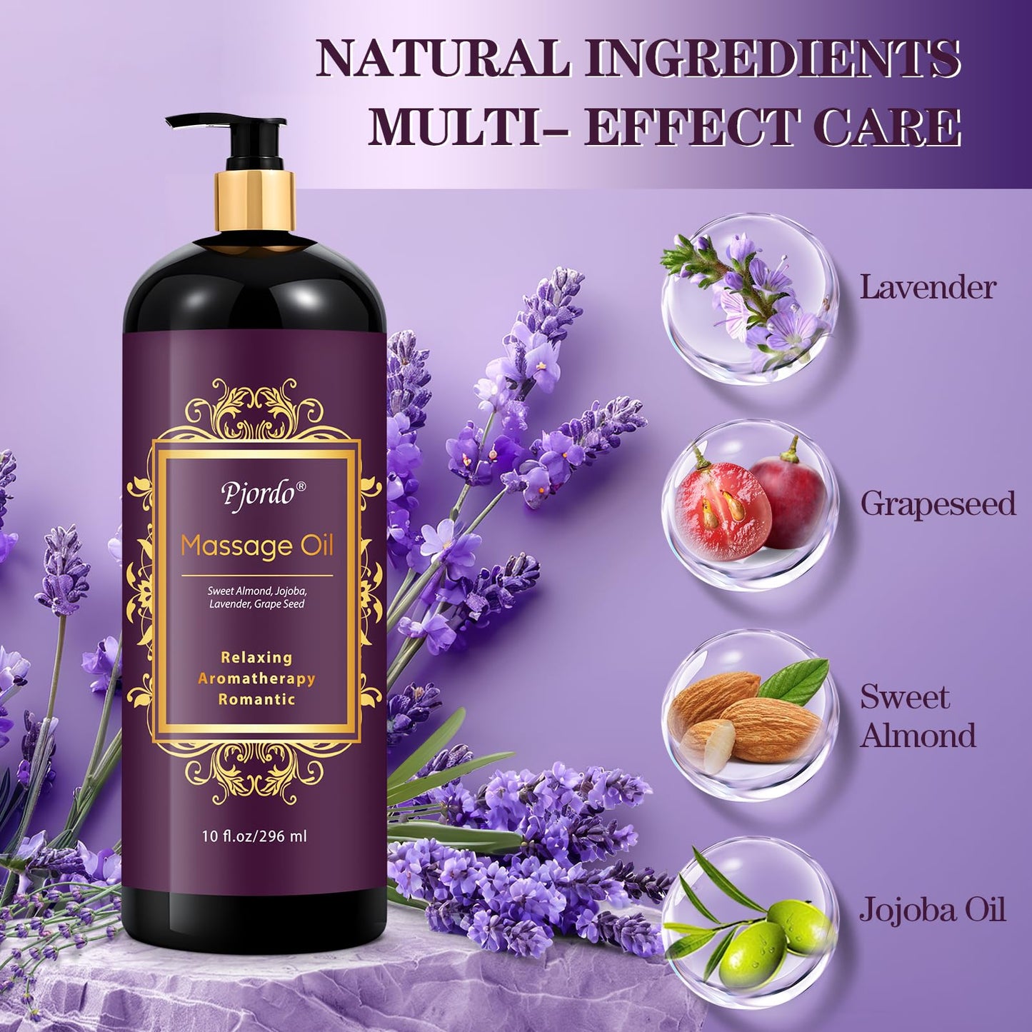 Pjordo Massage Oil Set – Lavender & Vanilla with Roller Ball | Soothing Spa Gift