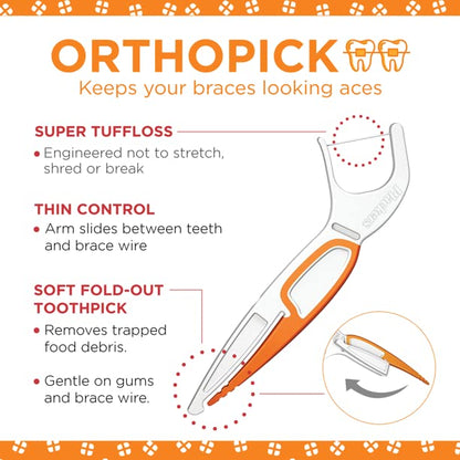 Plackers Orthopick Flosser for Braces – 24 Count (Pack of 2)