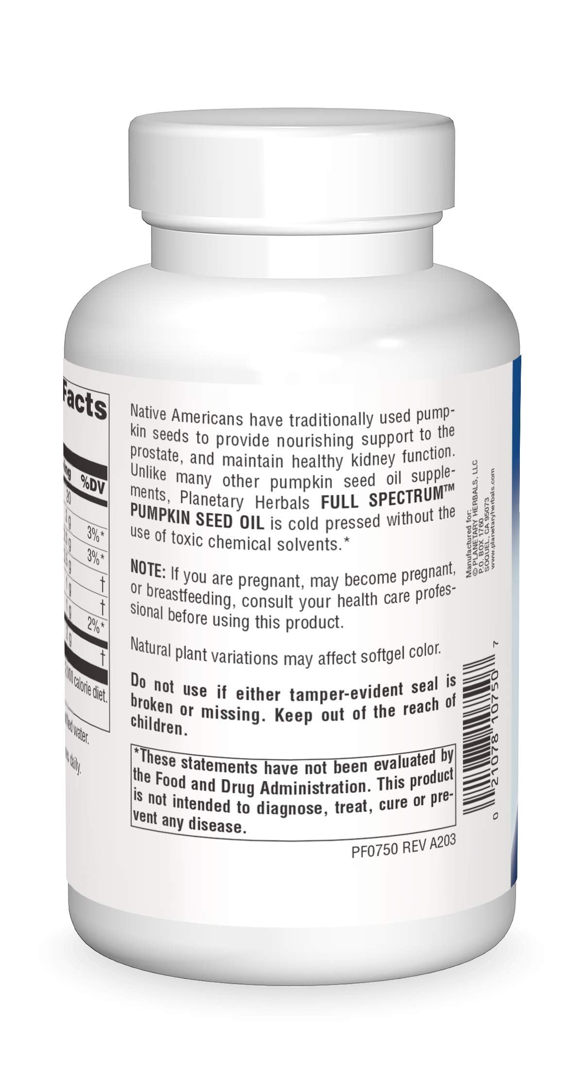 Planetary Herbals Full Spectrum Pumpkin Seed Oil 1000 mg - Prostate Support (180 Count)
