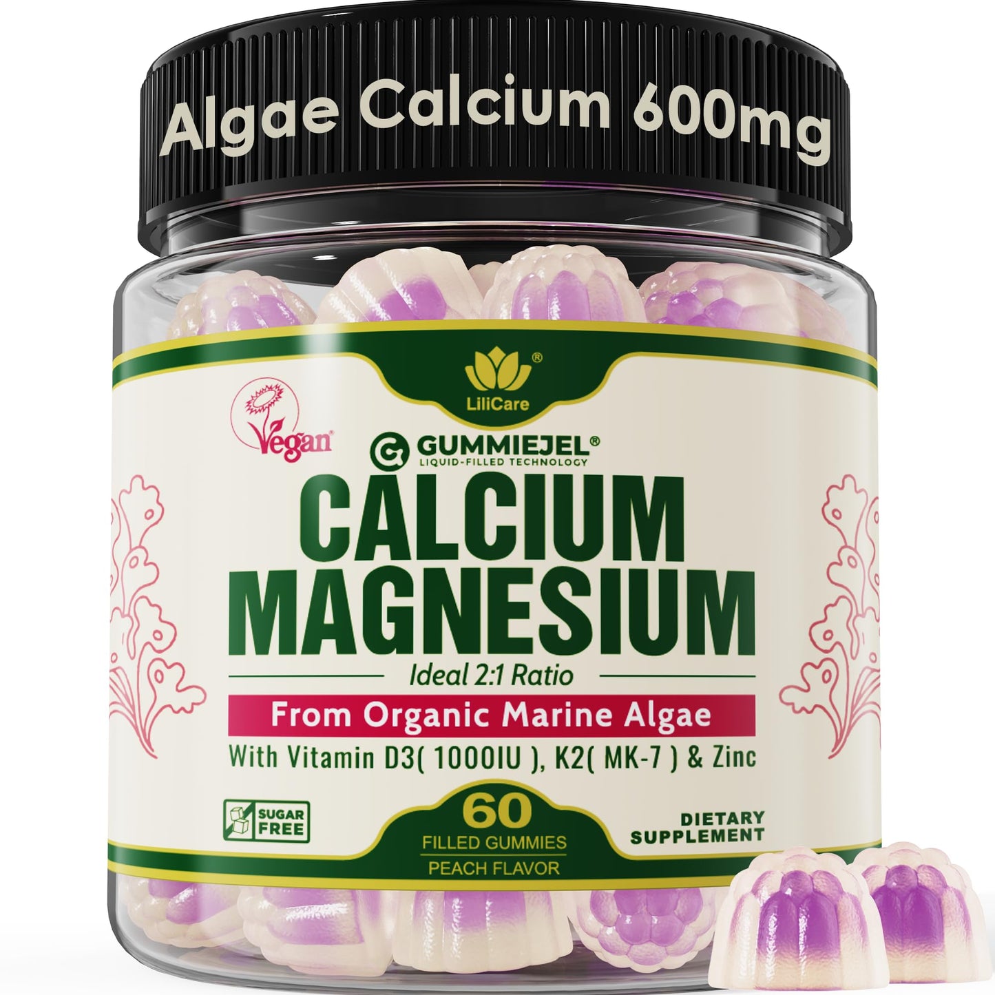 Plant Based Calcium Gummies 600mg | D3 K2 | Magnesium & Zinc | Sugar Free | Vegan