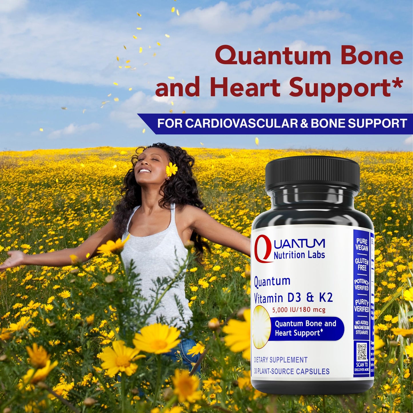 Quantum Nutrition Labs Vitamin D3 & K2 5000 IU – Bone & Heart Health (30 Vegan Caps)