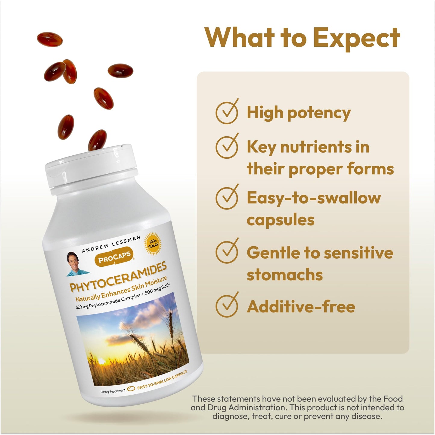 ANDREW LESSMAN Phytoceramides with Biotin 30 Softgels - Skin’s Vital Natural Internal Moisturizer. Naturally Enhances Soft, Smooth, Radiant Skin. No Additives. Small Easy to Swallow Softgels
