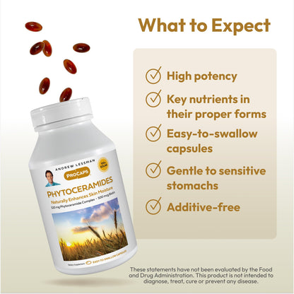 ANDREW LESSMAN Phytoceramides with Biotin 30 Softgels - Skin’s Vital Natural Internal Moisturizer. Naturally Enhances Soft, Smooth, Radiant Skin. No Additives. Small Easy to Swallow Softgels