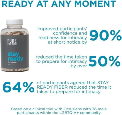 Pure for Men Original Vegan Stay Ready Fiber Supplement – Digestive Health & Regularity, 120 Vegan Capsules
