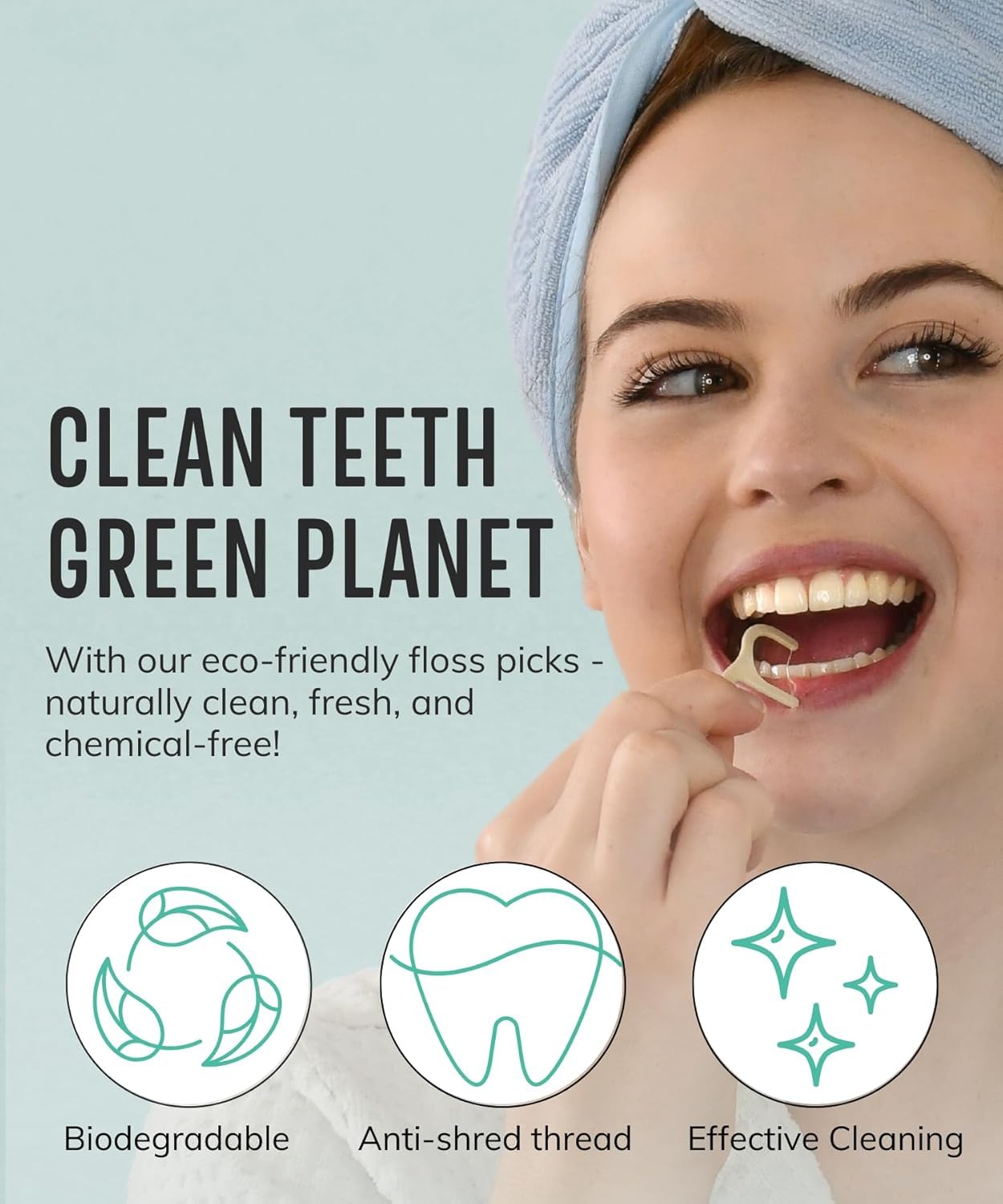Biodegradable Floss Picks (200pcs) - Plant-Based Mint, Vegan & Nontoxic