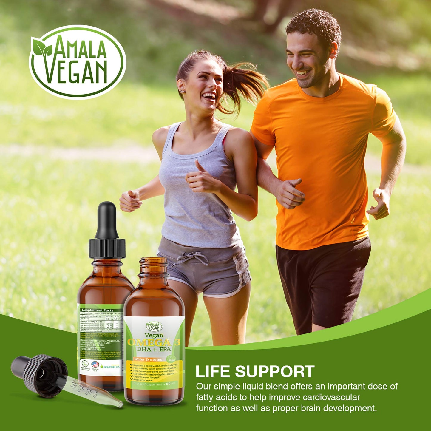 Potent & Organic Vegan Omega-3 Liquid Supplement – Algae DHA/EPA