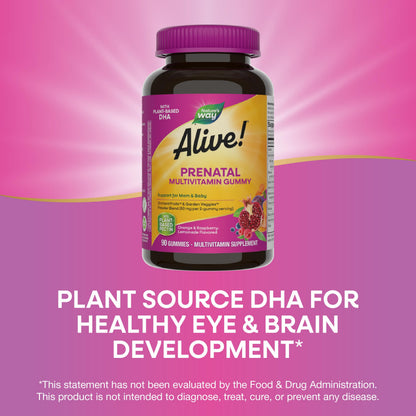 Nature’s Way Alive! Prenatal Gummies – Plant-Based DHA, 90 Gummies, Vegetarian
