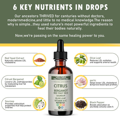 Red Yeast Rice Drops - Cholesterol Support Blend with Citrus Bergamot | 2 fl oz (60 ml)