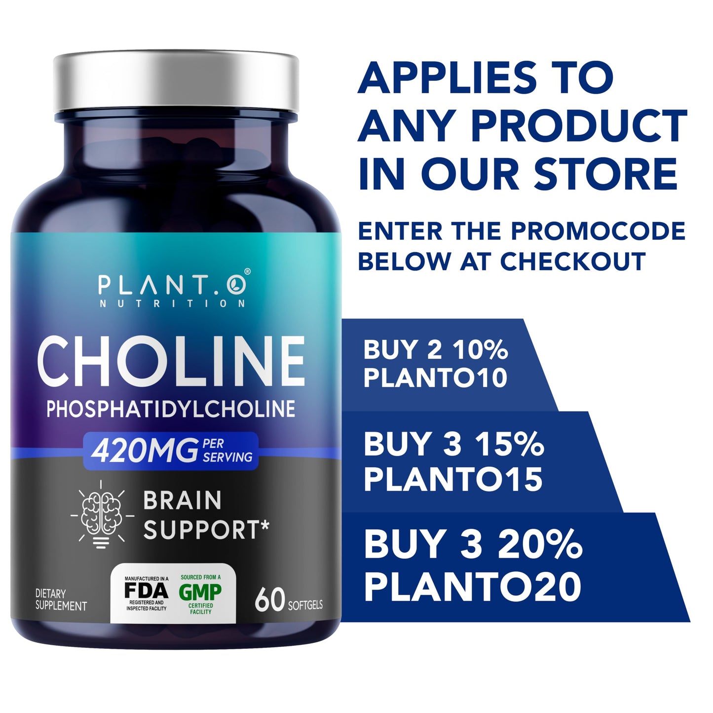 PLANT.O NUTRITION Choline Phosphatidylcholine 430mg – High Potency Phospholipid Softgels | 60