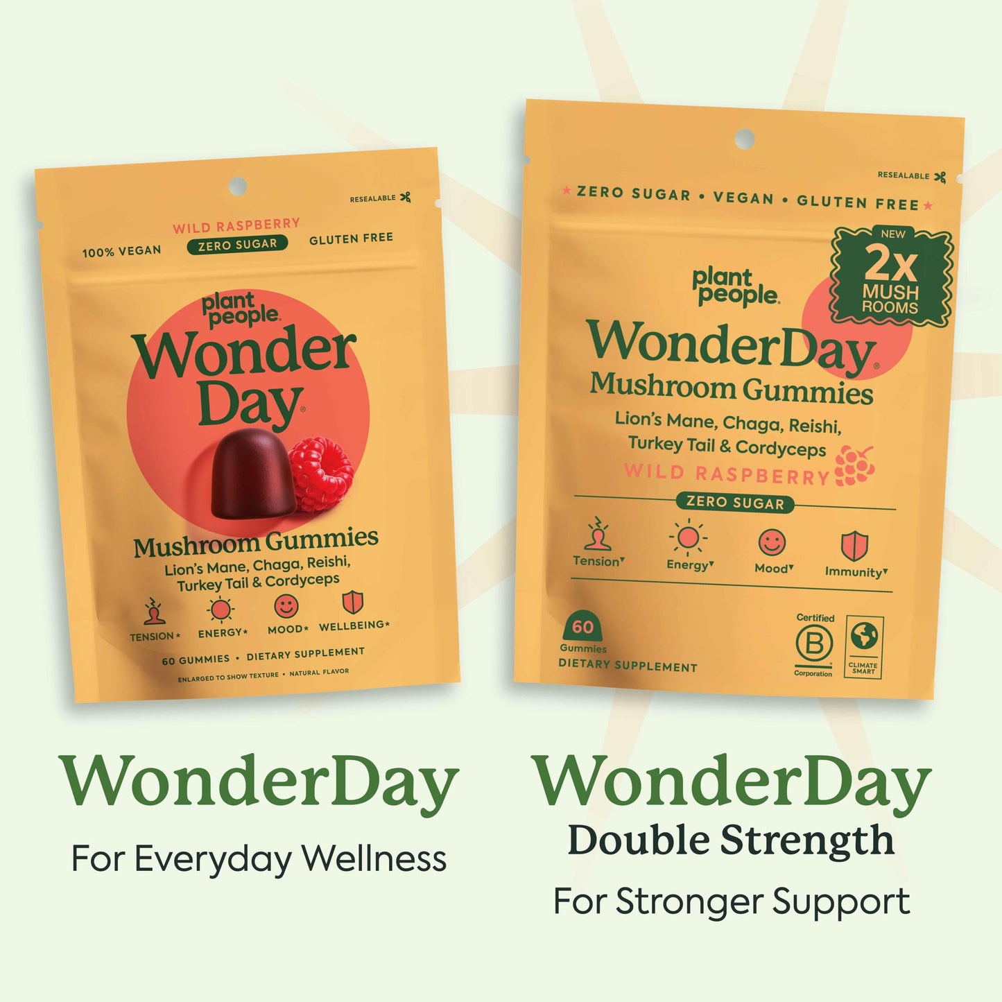 WonderDay Extra Strength Mushroom Gummies | Plant People – Sugar-Free, 60 Count