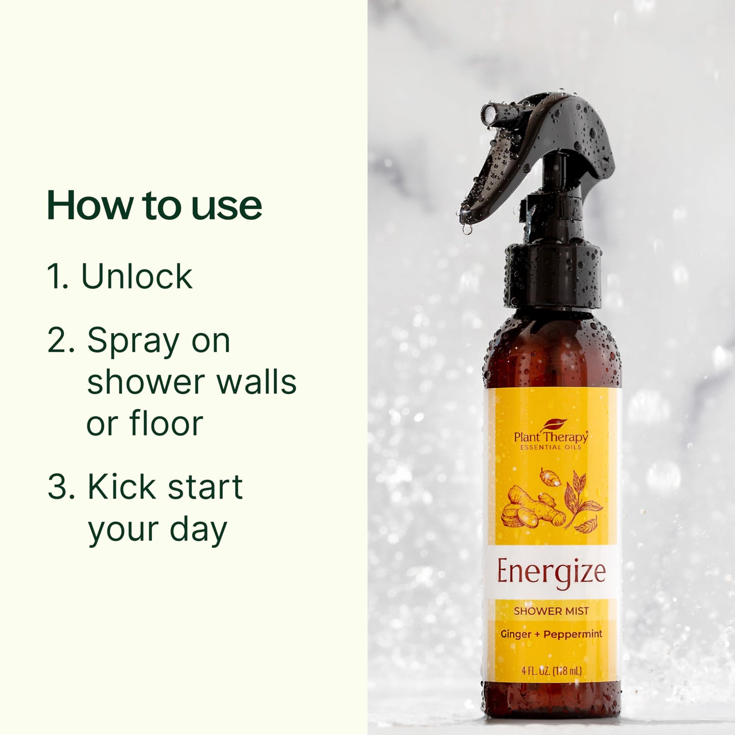 Plant Therapy Energize Shower Steamer Mist - 4 oz | Aromatherapy Spray for Energy