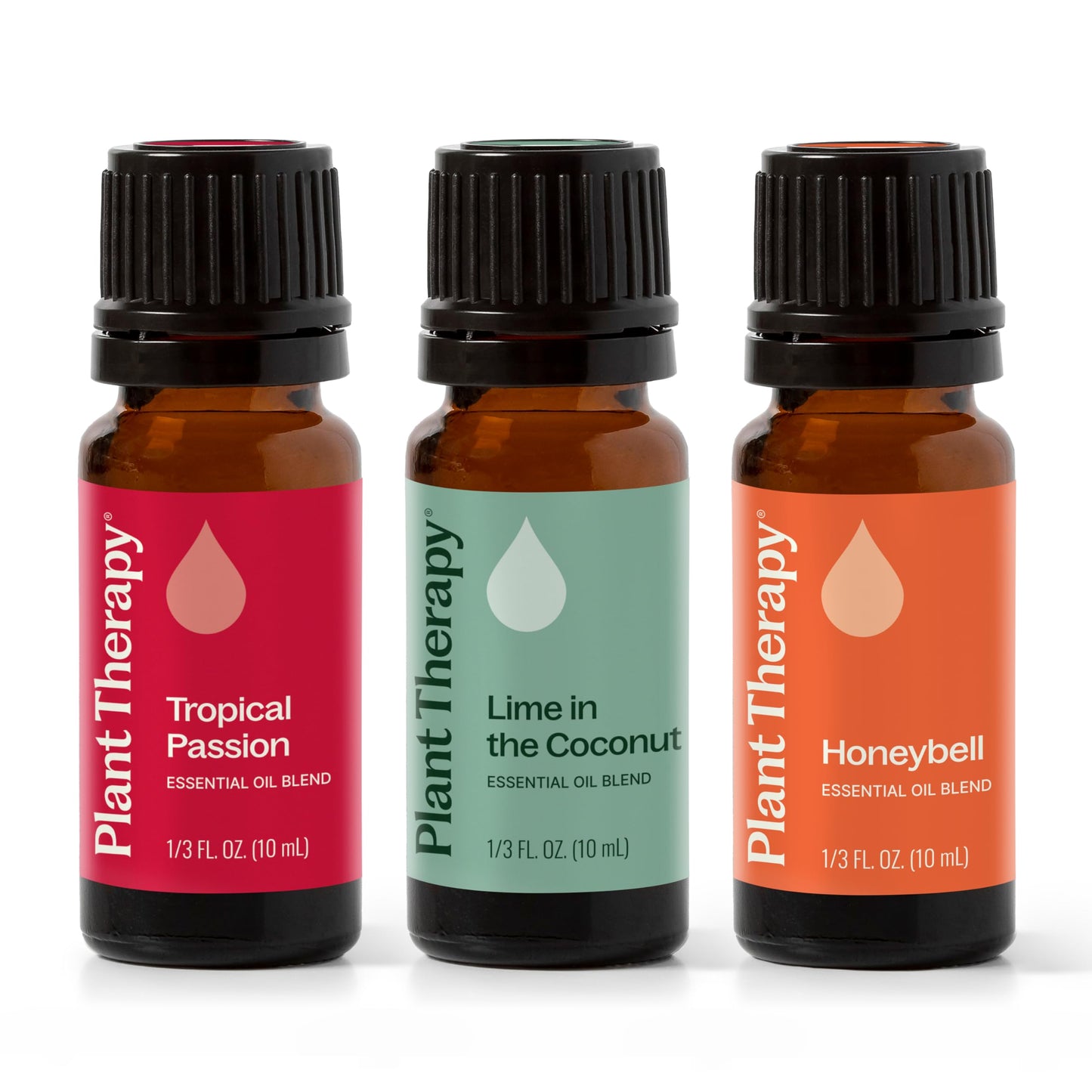 Plant Therapy Tropical Scents Home Set — 3 Essential Oil Blends (Honeybell, Lime in the Coconut, Tropical Passion) 10 mL Each