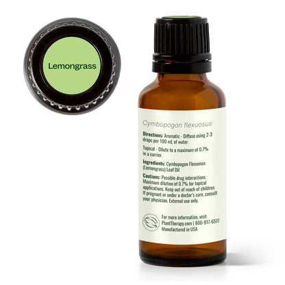 Plant Therapy Lemongrass Essential Oil 30 mL (1 oz) – 100% Pure, Undiluted, Therapeutic Grade