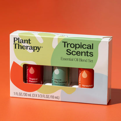 Plant Therapy Tropical Scents Home Set — 3 Essential Oil Blends (Honeybell, Lime in the Coconut, Tropical Passion) 10 mL Each