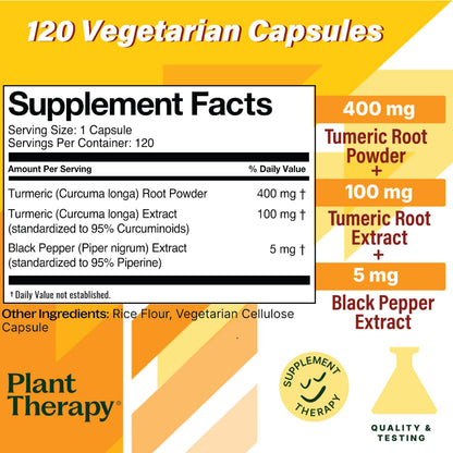 Plant Therapy Turmeric Black Pepper Capsules – USA Made, 4-Month Supply