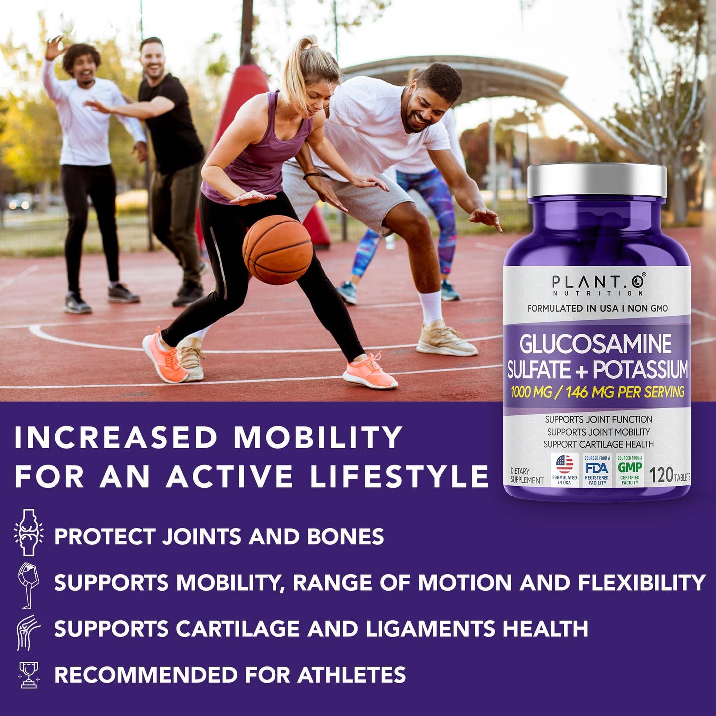 PLANT.O NUTRITION Glucosamine Sulfate with Potassium – Joint Support Supplement (120 Tablets)