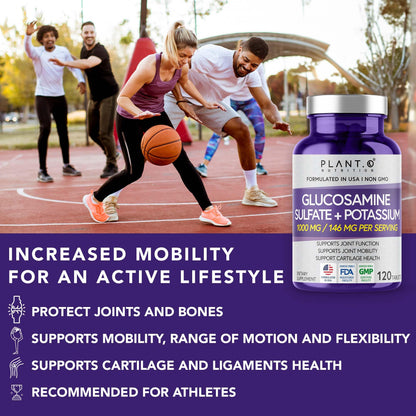 PLANT.O NUTRITION Glucosamine Sulfate with Potassium – Joint Support Supplement (120 Tablets)