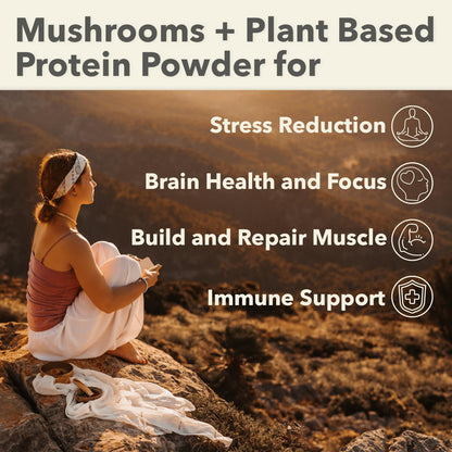 PlantFusion Mushroom Protein Powder – 3 in 1 Vegan Protein, Adaptogen, Chocolate 1lb