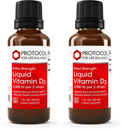 Protocol For Life Balance Liquid Vitamin D3 2000 IU - Immune Support, Bone & Teeth Health (Pack of 2)