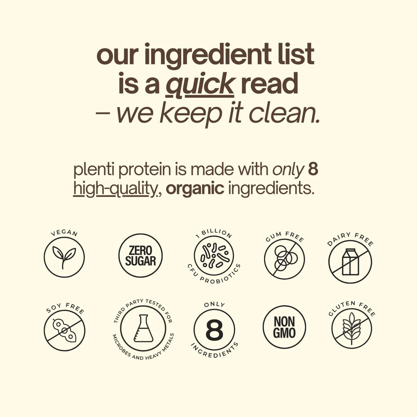 plenti Organic Plant-Based Protein Powder – Dark Chocolate, 27 Servings (2 lb) with 20g Pea Protein + Probiotics