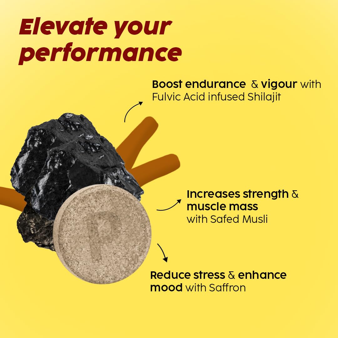 Plix Pure Himalayan Shilajit 250mg – Orange Flavor Effervescent Tablets with Safed Musli & Saffron
