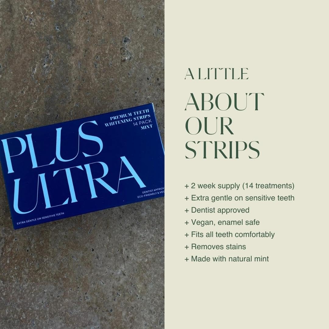 Plus Ultra Mint Flavored Teeth Whitening Strips – Eco-Friendly, Vegan, 14-Day Treatment