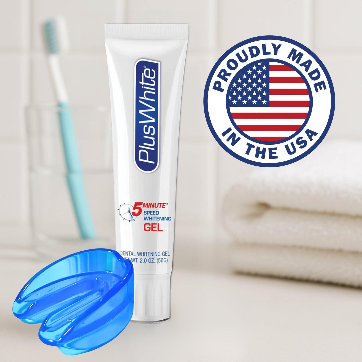 Plus White Whitening Kit - 5 Minute Speed Whitening Gel & Comfort Fit Mouth Tray - Professional Teeth Whitening Kit w/Dentist Approved Ingredient for Tooth Whitening (2 oz)