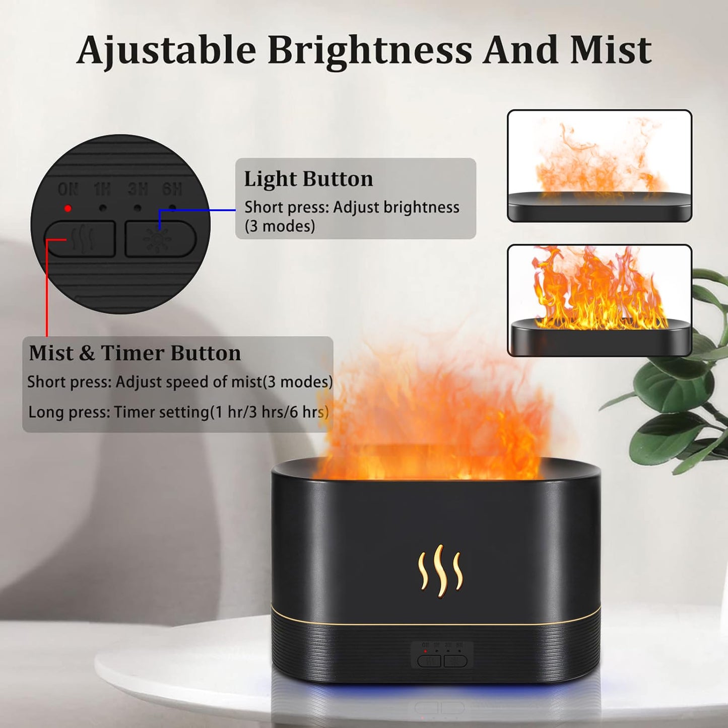 PLUWEL Colorful Flame Diffuser 300ML – Large Room Essential Oil Diffuser with Remote, Night Lights, Timer