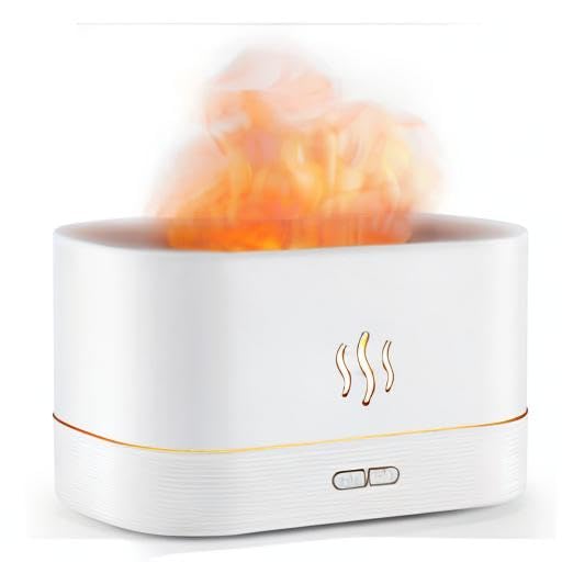 PLUWEL Flame Diffuser Humidifier – Auto Off, 180ml, Realistic Flame LED, 2 Brightness Modes