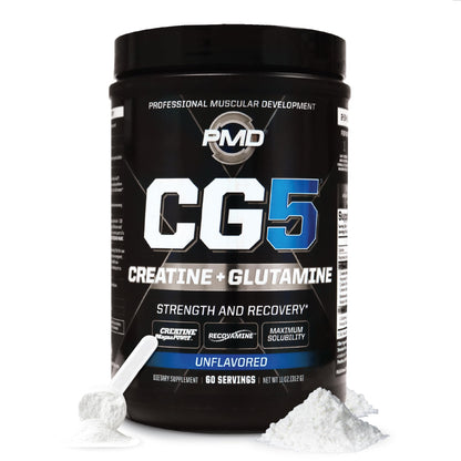 PMD CG5 Premium Creatine & L-Glutamine Powder – Pre & Post Workout Support, Unflavored, 60 Servings
