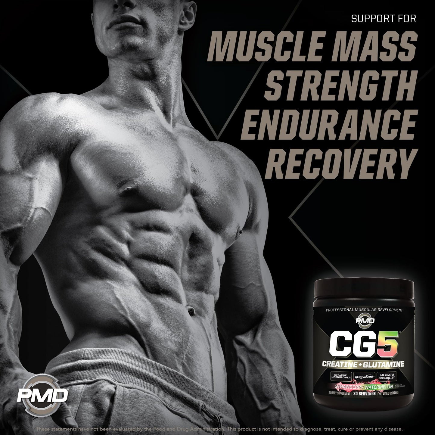 PMD Sports CG5 Premium Creatine & L-Glutamine Powder – Power, Recovery, Lean Muscle (Strawberry Watermelon, 30 Servings)