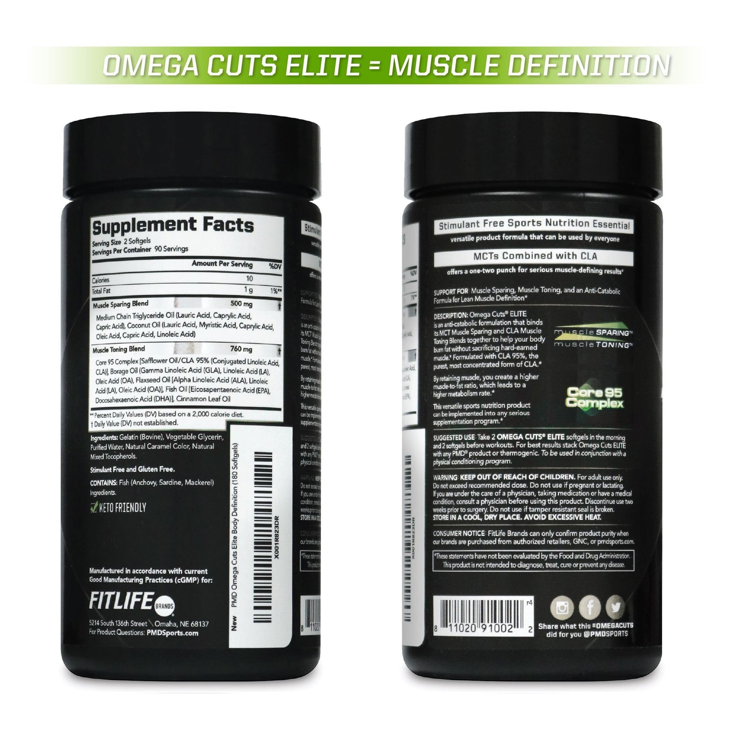 PMD Omega Cuts Elite – Fat Loss & Muscle Definition Formula (180 Softgels) – Stimulant Free